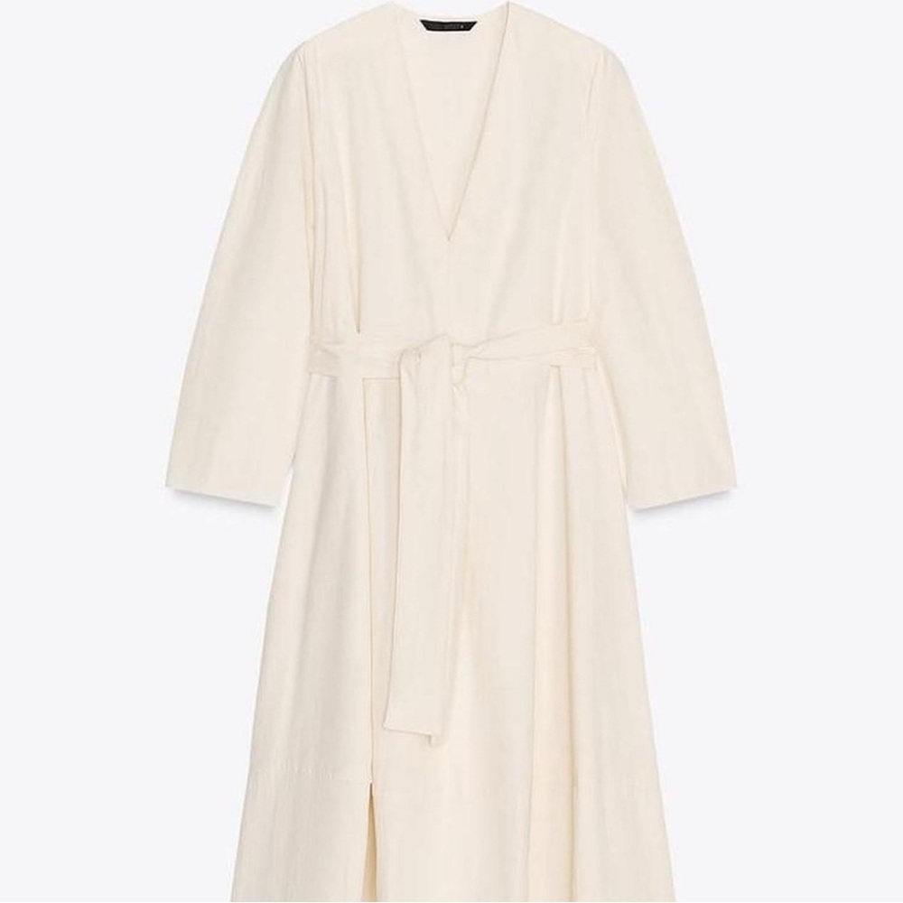 Zara Cream Long Sleeve Sundress V-Neck - Picture 2 of 5